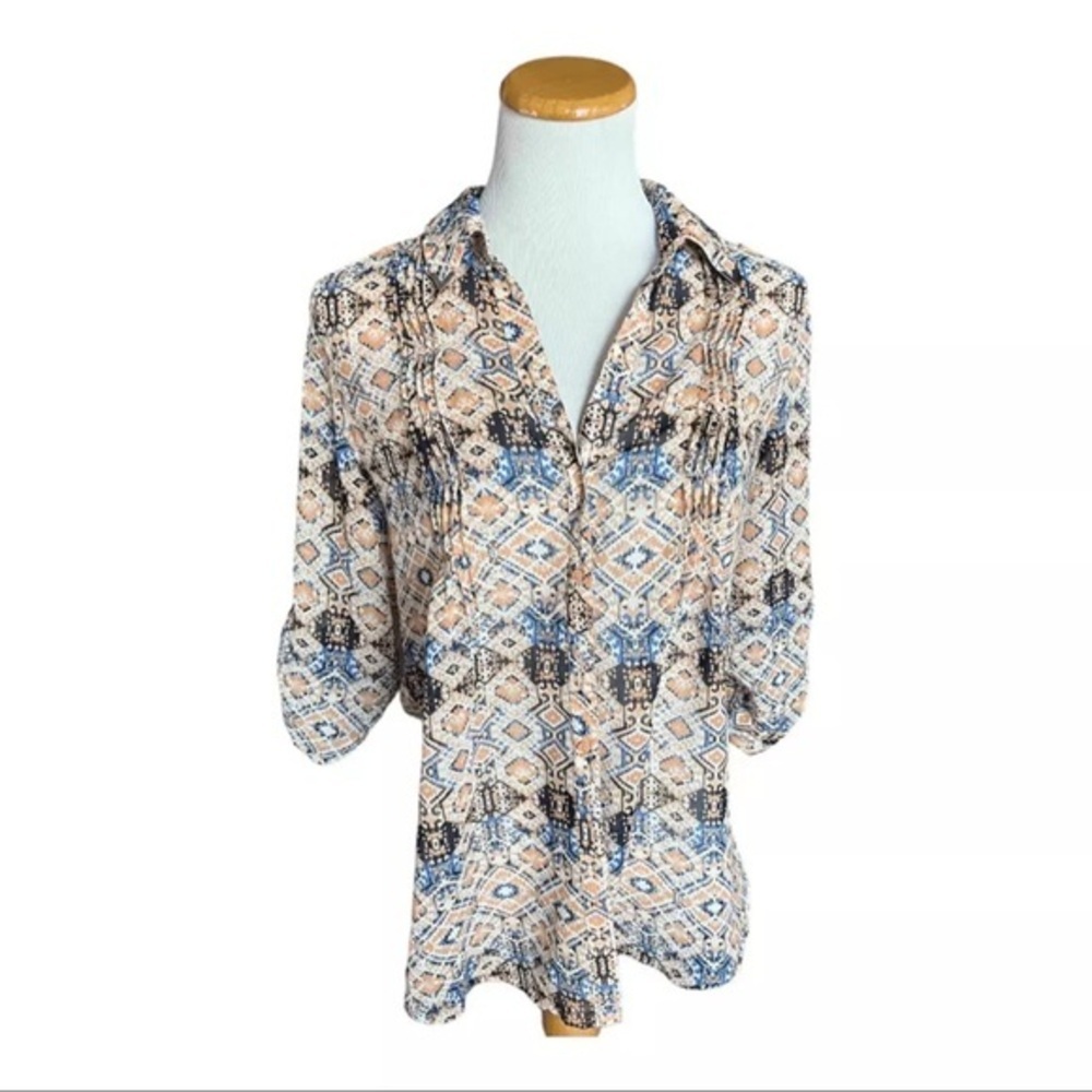 Vintage America Blues‎ Radiant Diamond Print Woman’s Button Down Shirt – Size L